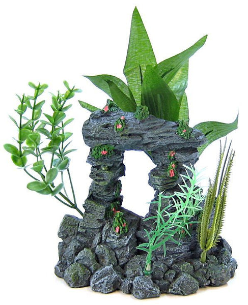 Blue Ribbon Rock Arch with Plants Ornament