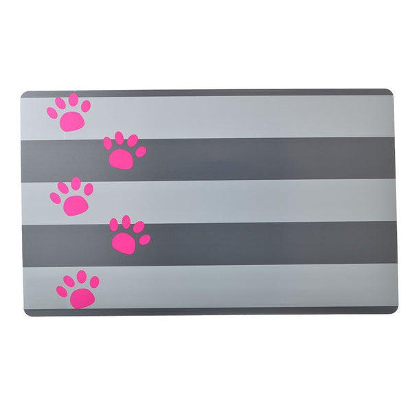 Petmate Plastic Food Mat - Gray Stripe & Pink Paw