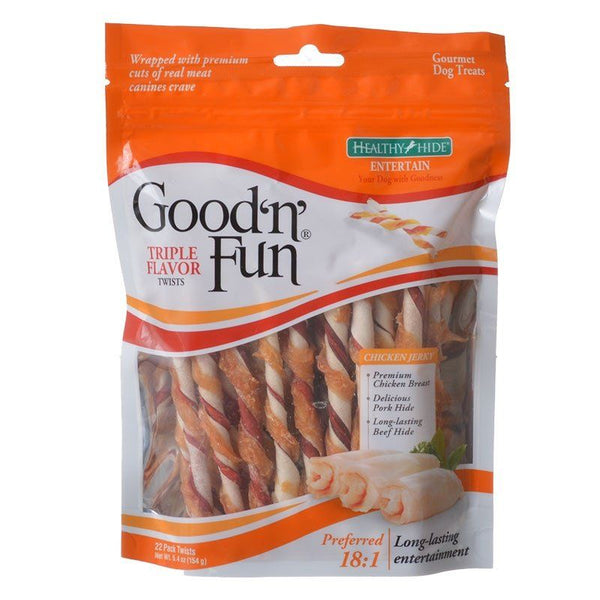 Healthy Hide Good 'n' Fun Triple-Flavor Twists - Rawhide, Pork Hide & Chicken