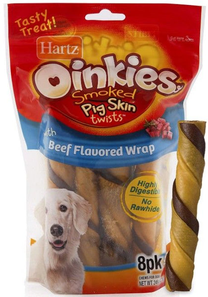 Hartz Oinkies Pig Skin Twists - Beef Wrap - Regular